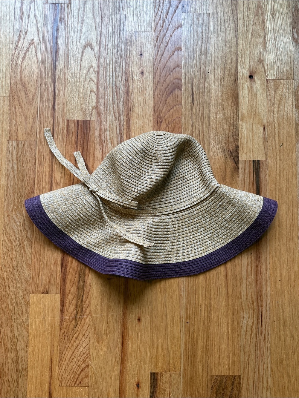 Wide Brim Straw Sun Hat with Purple Trim 100% paper straw